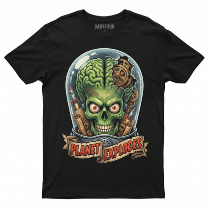 Vintage Alien Sci-Fi Cult Movie Graphic Tee - Retro Green Martian Rib Cage Laser Weapon Design - Unisex T-shirt - 2