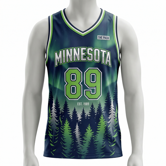 Minnesota Heritage Forest Basketball Jersey - All-Over-Print Unisex Sport Tank - Navy & Green Aurora