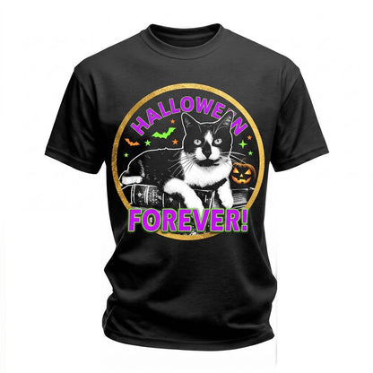Halloween Spooky Season Retro Gothic Black White Tuxedo Cat Pet Lover Graphic Forever Unisex TShirt