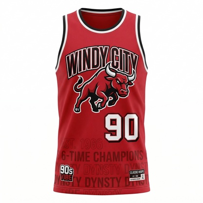 Unisex Windy City Dynasty Basketball Jersey | Retro 90s Hoops Vibe | Red & Black AOP Tank Top