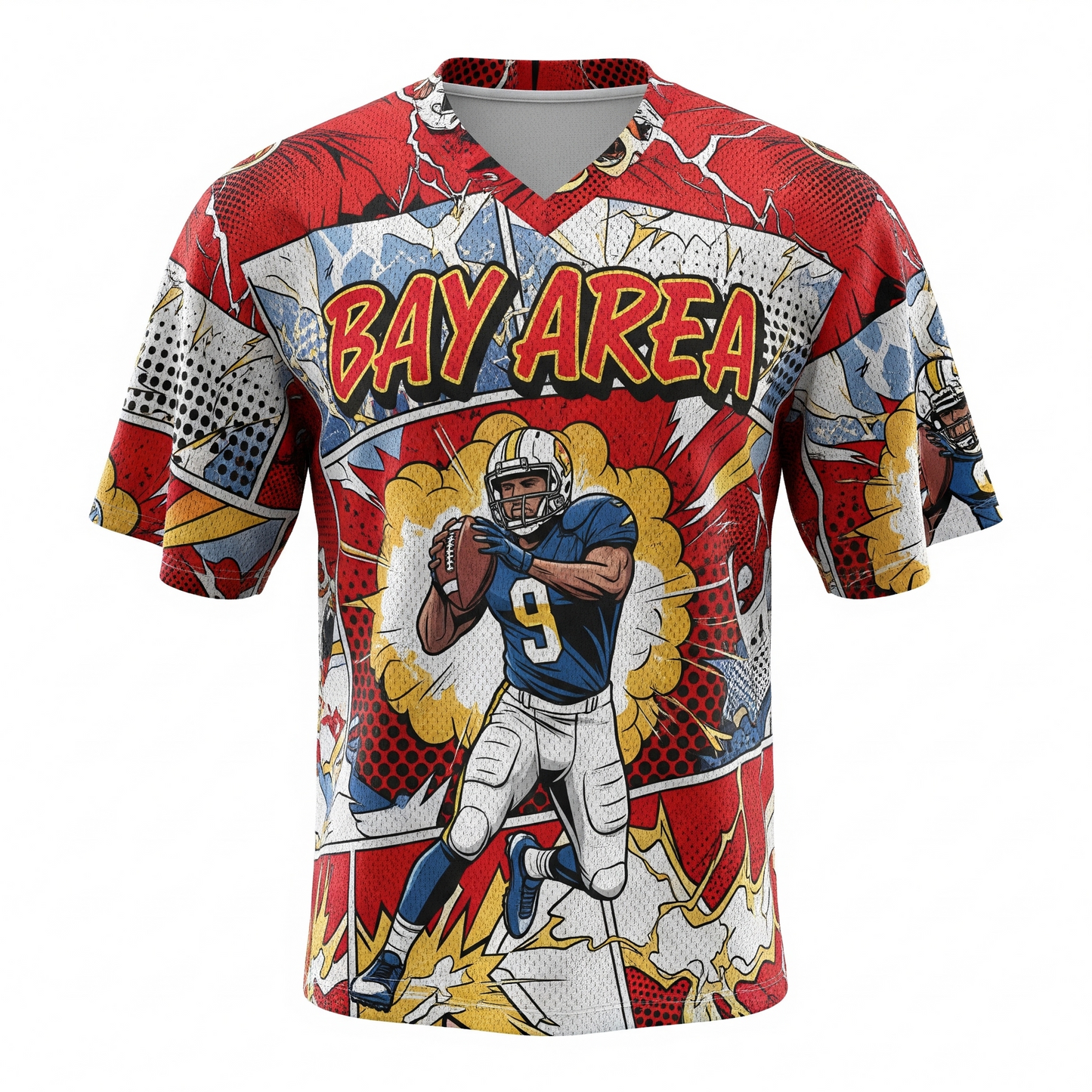 Vintage Bay Area Gold Football Jersey - 90s Comic Style Streetwear, San Fran City Pride All-Over Print Shirt