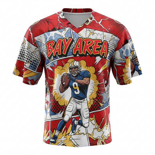 Vintage Bay Area Gold Football Jersey - 90s Comic Style Streetwear, San Fran City Pride All-Over Print Shirt