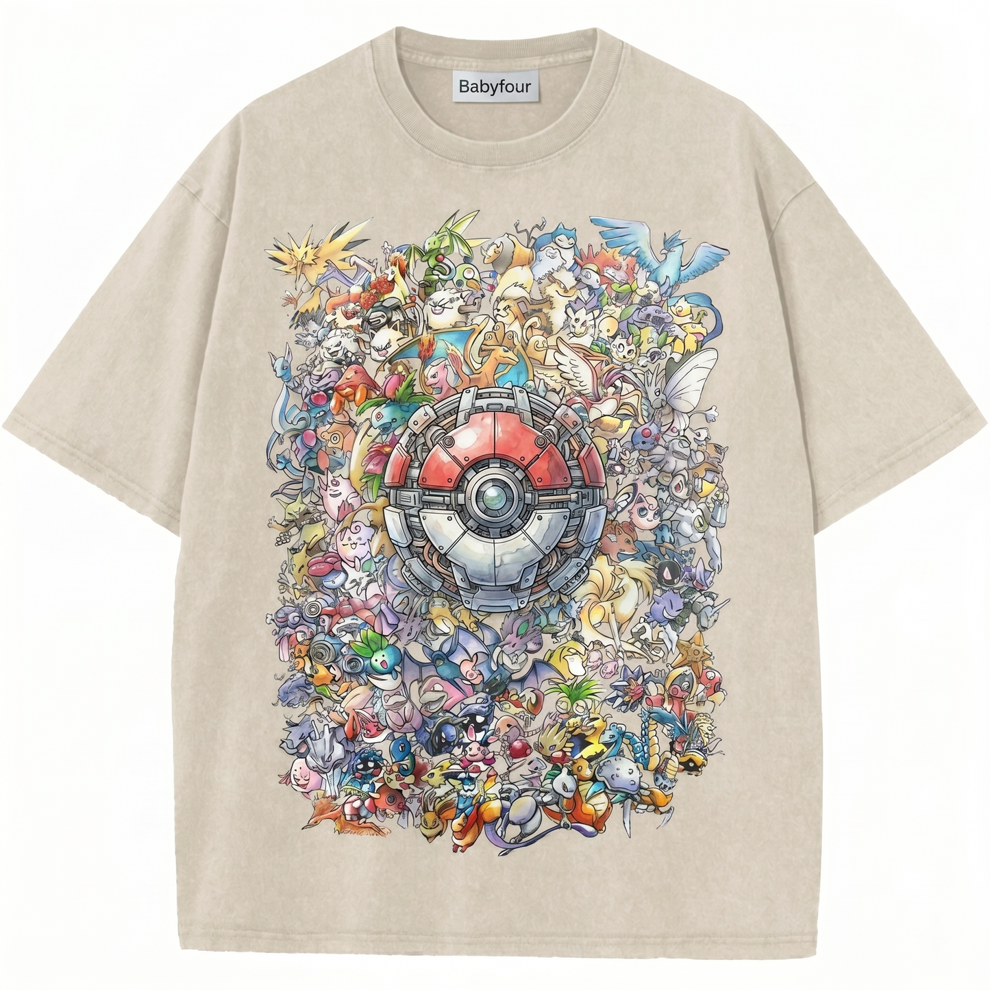 Retro Anime Creatures Pocket Monsters Graphic Top - Vintage Distressed Style Apricot Unisex T-Shirt