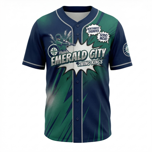 Vintage Emerald City Maritime Baseball Jersey - 90s Comic Style Graphic Button-up Shirt - Unisex Hype Apparel