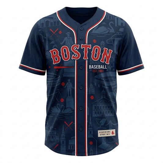 Unisex Boston Baseball Heritage AOP Button-Up Jersey - Classic Beantown Fan Sports Apparel