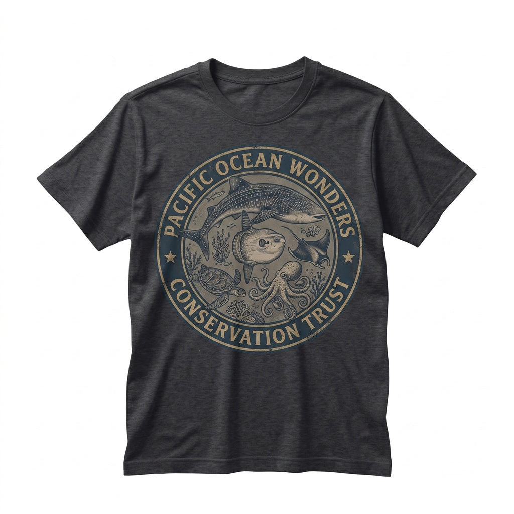 Vintage Ocean Animals Graphic Sea Life Shark Turtle Octopus Marine Biology Aesthetic Style Apparel Gift Unisex TShirt