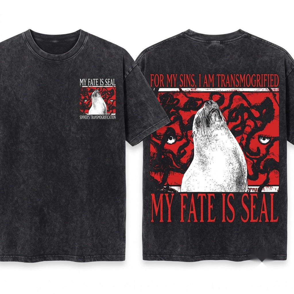 My Fate Is Seal Funny Vintage Japanese Marine Animal Graphic Unisex Wash T-Shirt