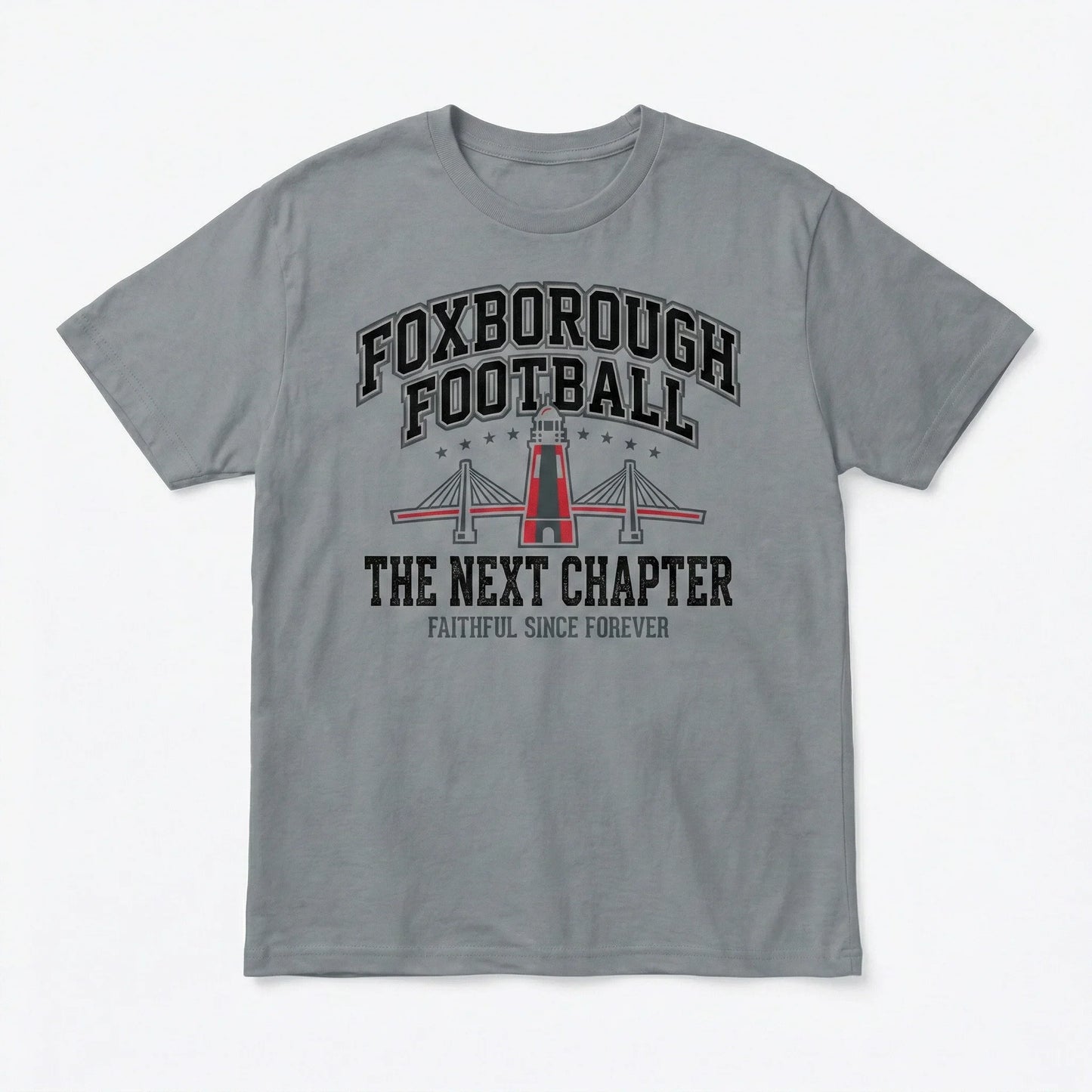 Gray Foxborough Football T-shirt with bridge and text graphic, casual outdoor apparel