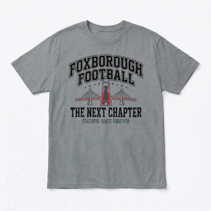 Gray Foxborough Football T-shirt with bridge and text graphic, casual outdoor apparel