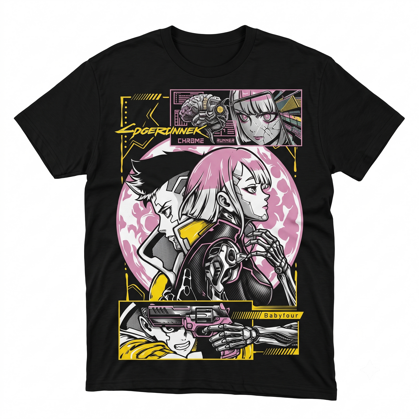 Retro Future Anime Graphic T-Shirt - Japanese Cyberpunk Style Black Tee