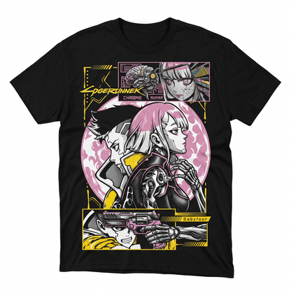 Retro Future Anime Graphic T-Shirt - Japanese Cyberpunk Style Black Tee