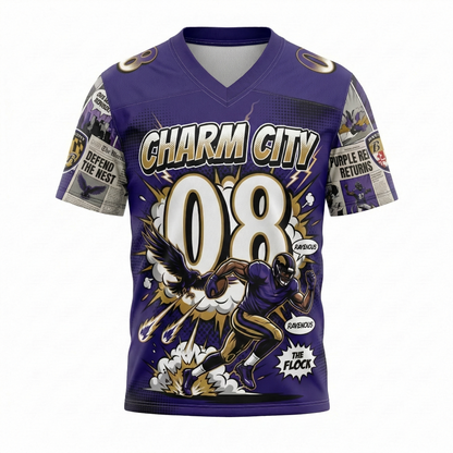 Charm City Football Heritage AOP Jersey - Purple & Black Comic Art Fan Shirt