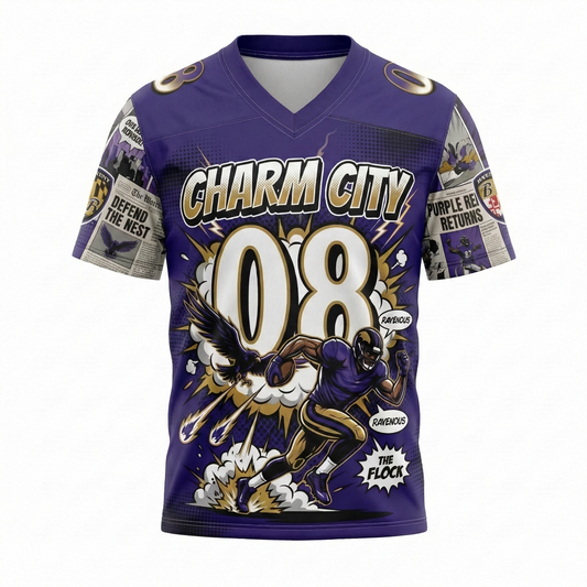 Charm City Football Heritage AOP Jersey - Purple & Black Comic Art Fan Shirt