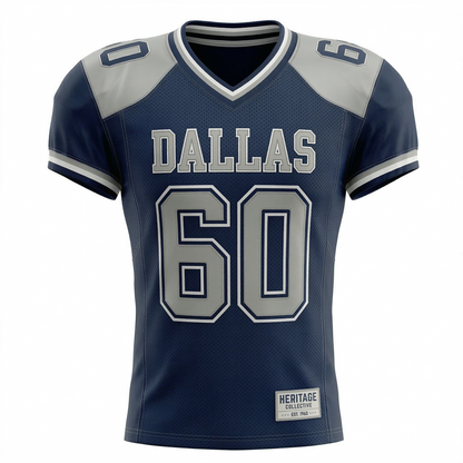Dallas Pro Football Heritage Jersey - Classic Blue & Silver America's Team Inspired Fan Gear - Unisex American Football Mesh Jersey