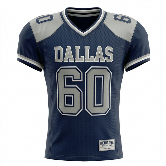 Dallas Pro Football Heritage Jersey - Classic Blue & Silver America's Team Inspired Fan Gear - Unisex American Football Mesh Jersey