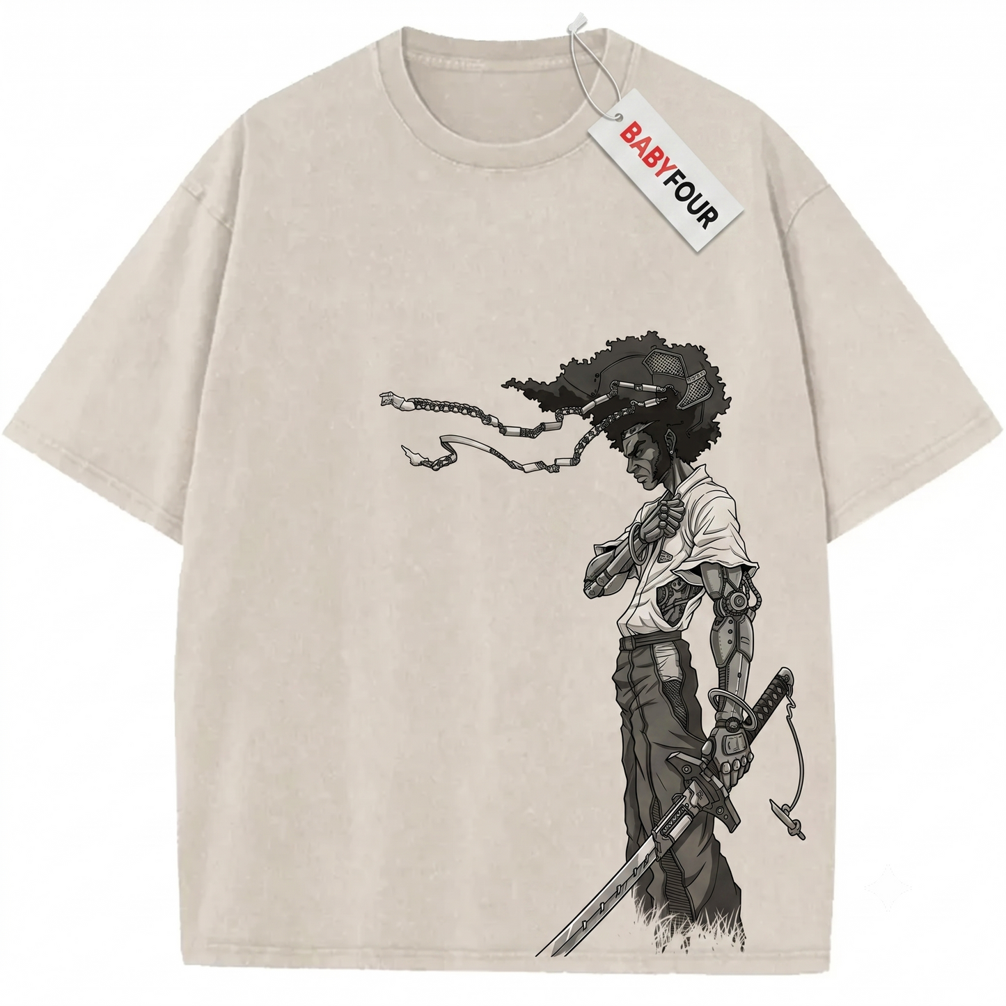 Classic Anime Sword Fighter Vintage Graphic Tee, Retro Samurai Afro Hair Apparel - Unisex T-shirt