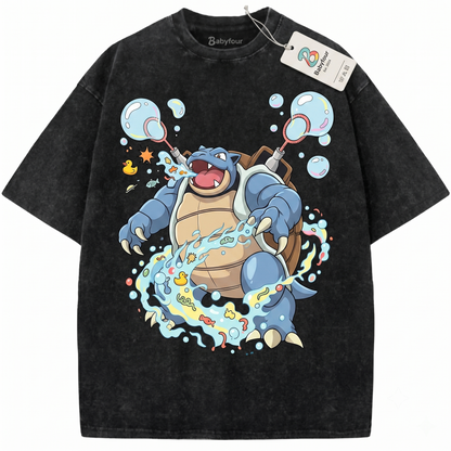 Retro Blue Shell Water Monster Graphic Tee - Vintage Aesthetic Anime Unisex T-shirt