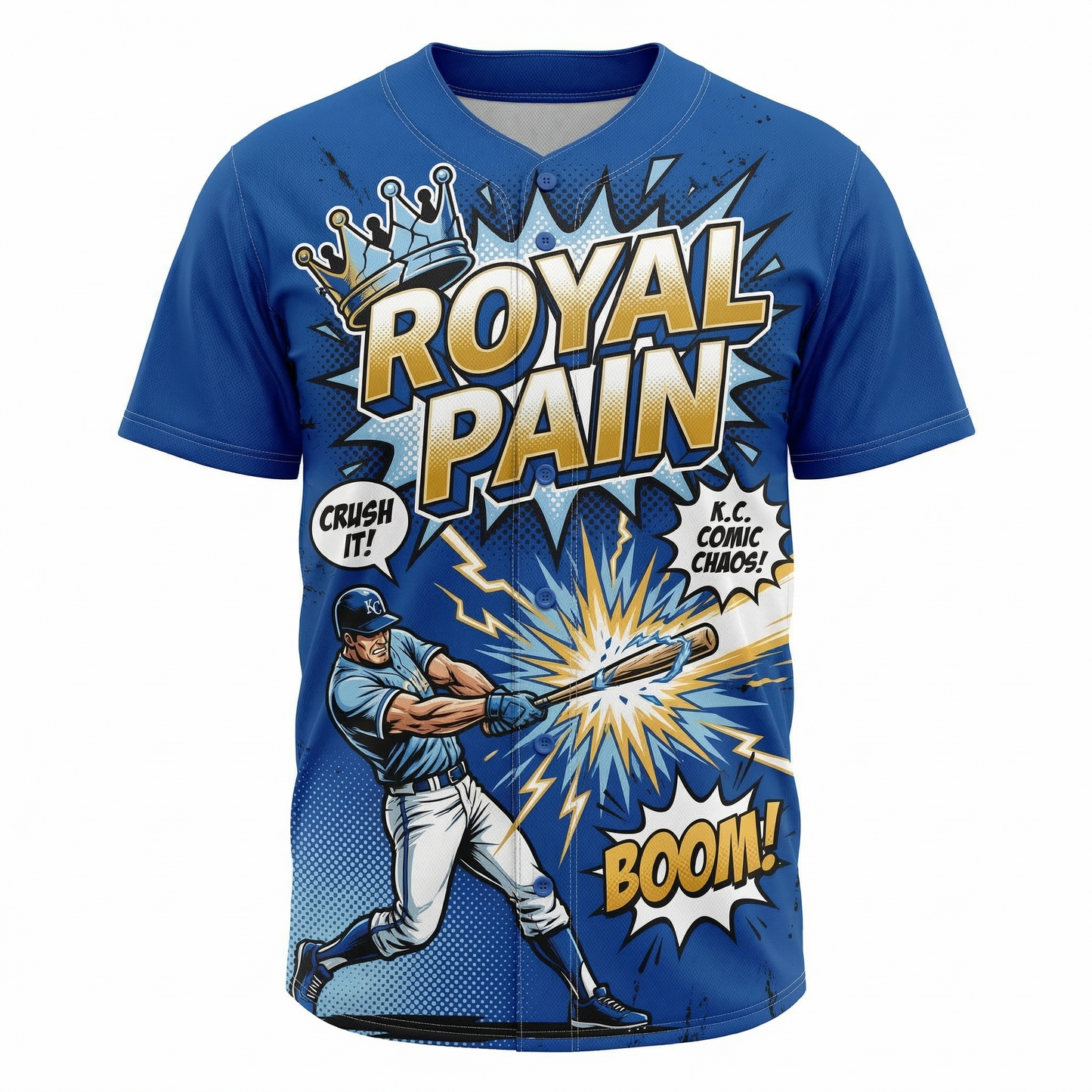 Unisex KC Crown Town Baseball Jersey, 90s Comic Bootleg V-Neck Button-Up AOP Sportswear, Retro Baseball Fan Shirt