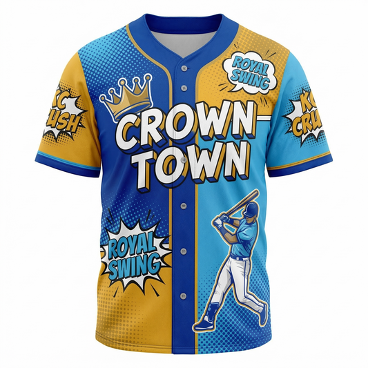 Crown Town KC Baseball Unisex AOP Button-Up Jersey - Retro Comic Style Heritage Shirt