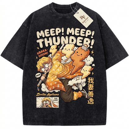 Thunder Lightning Speedster Anime Graphic Tee - Vintage Washed Heavyweight Unisex T-shirt