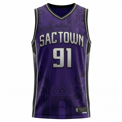 Unisex Sac Town Heritage Basketball Jersey AOP - Vintage Purple Hoops Apparel