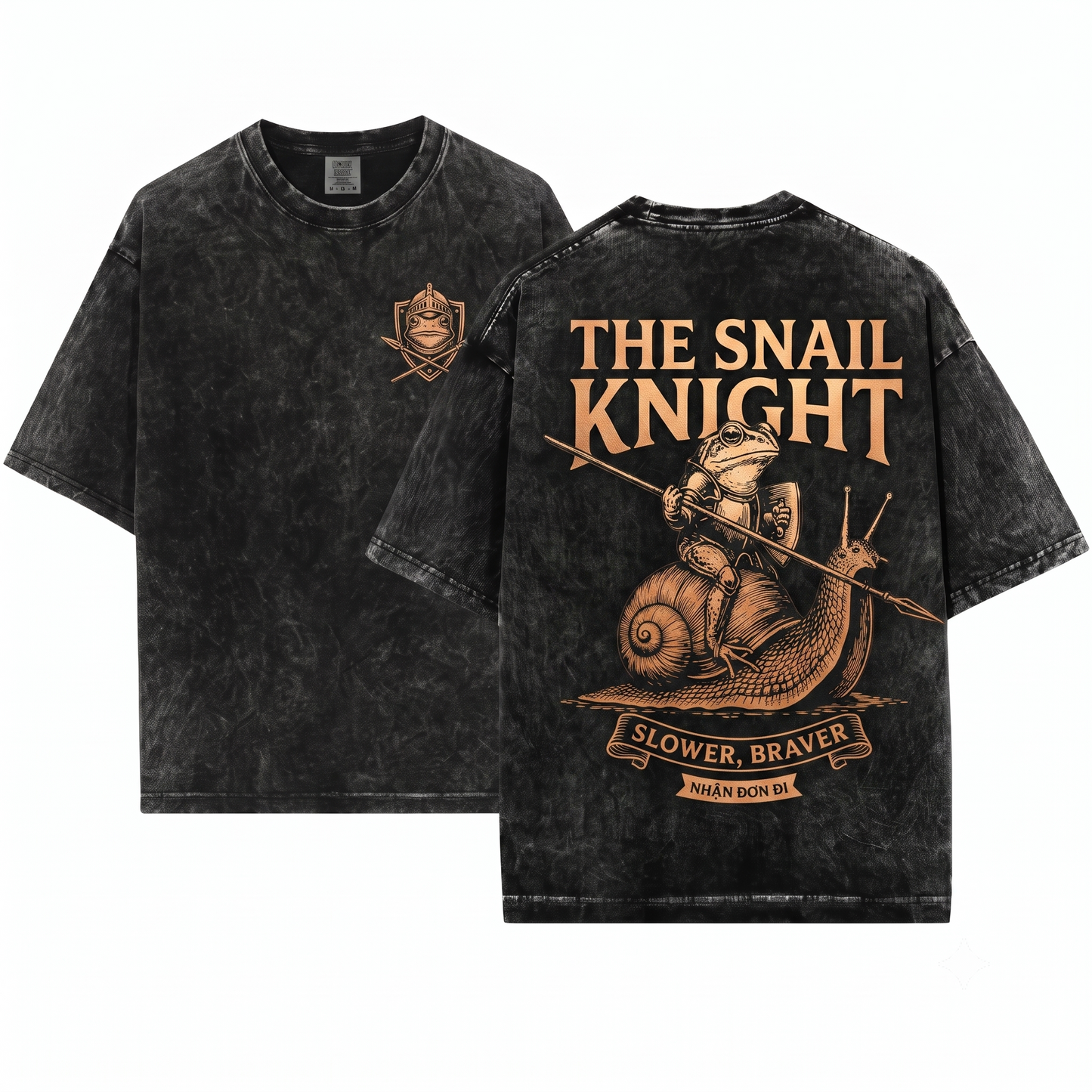 Funny Medieval Frog Knight Riding Snail Retro Grimdark Y2K Toad Lover Meme Gift Unisex Heavyweight Garment-Dyed T-Shirt