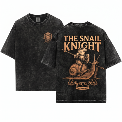 Funny Medieval Frog Knight Riding Snail Retro Grimdark Y2K Toad Lover Meme Gift Unisex Heavyweight Garment-Dyed T-Shirt