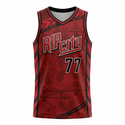 Rose City Basketball Jersey - Rip City Red & Black Heritage Edition - Unisex All-Over-Print Sports Top