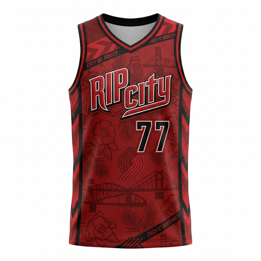 Rose City Basketball Jersey - Rip City Red & Black Heritage Edition - Unisex All-Over-Print Sports Top