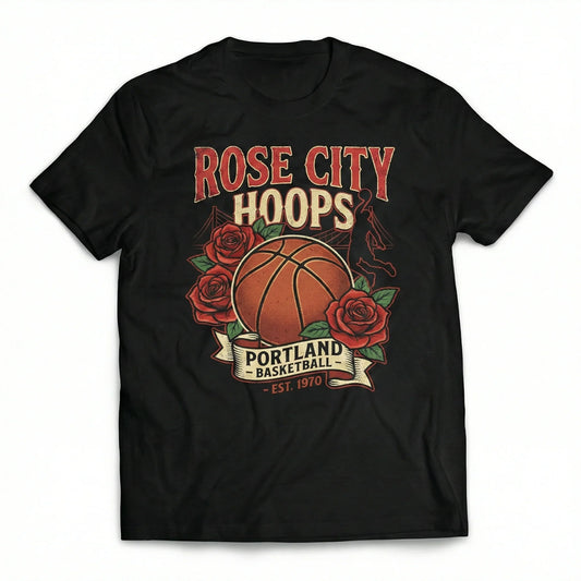 Retro Portland Basketball Rose City Fan Apparel | Vintage Hoops Graphic (T-Shirt, Tank Top, Hoodie)