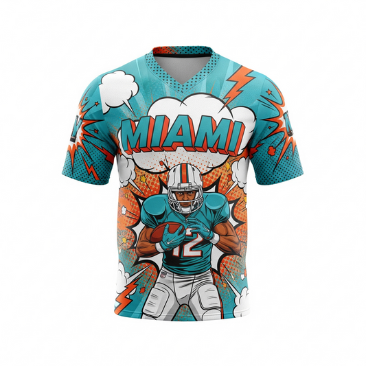 Vintage South Florida Gridiron Comic Art Football Jersey | Aqua & Orange Retro 90s Bootleg AOP