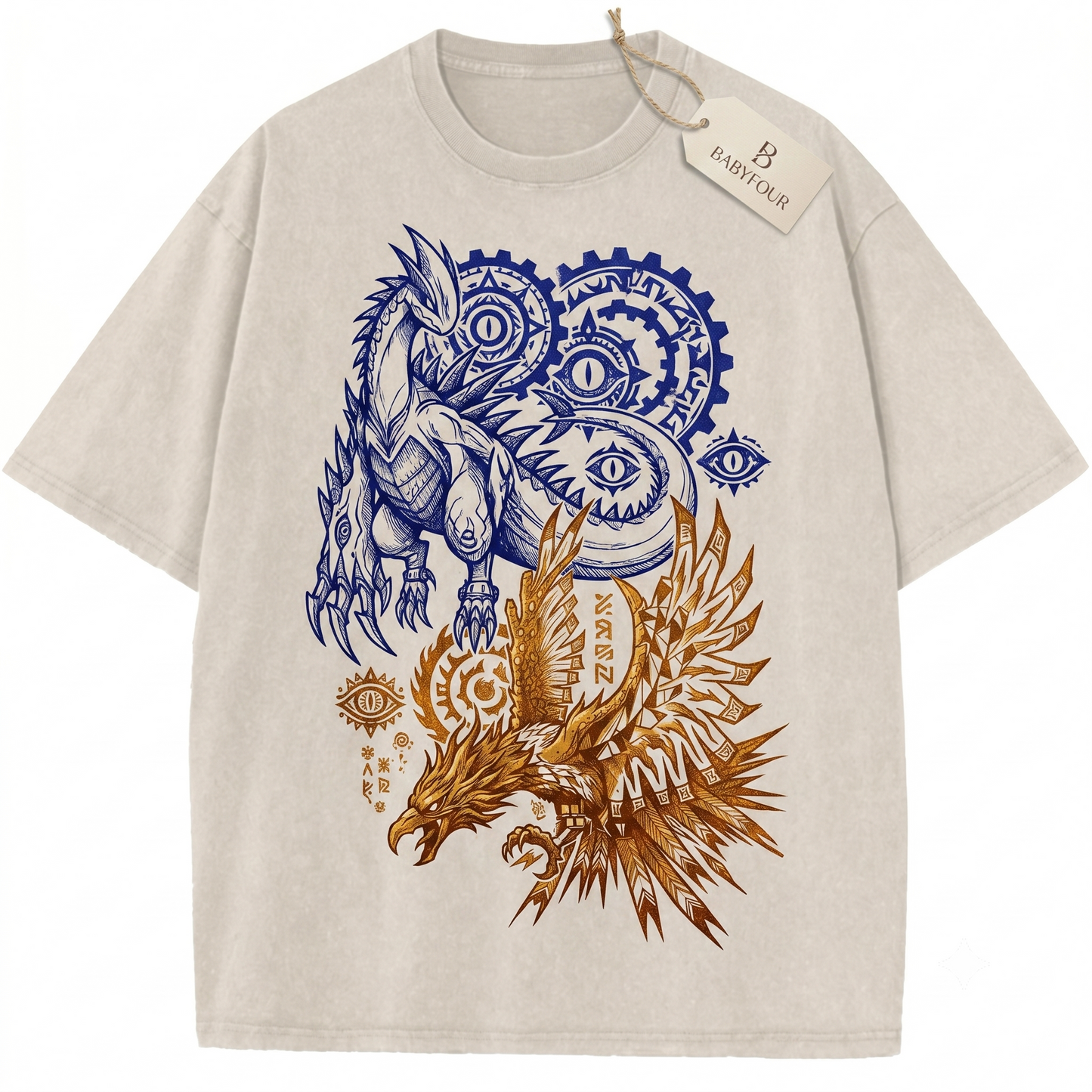 Legendary Guardian Birds Retro Graphic Tee - Vintage Silver & Gold Anime Unisex T-Shirt