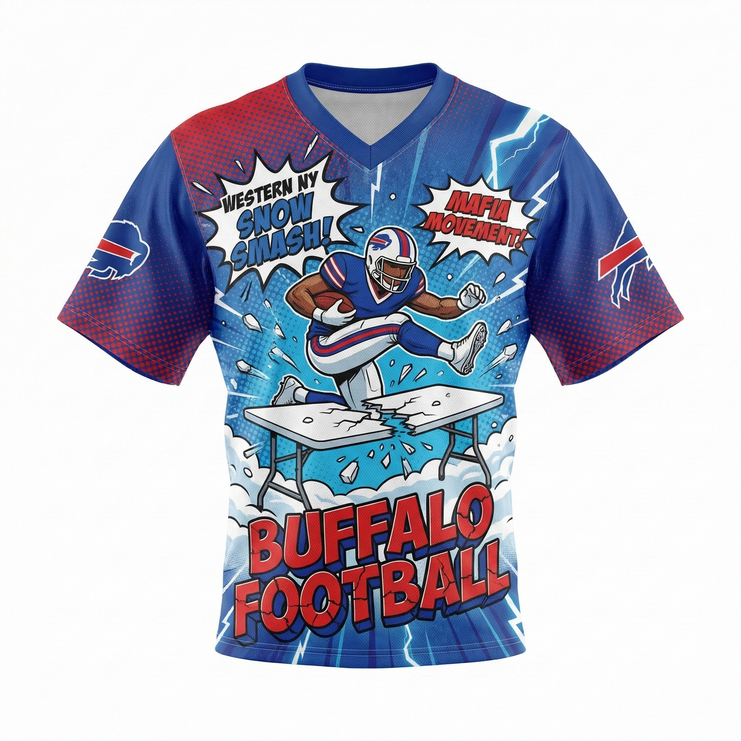 Western NY Football "Snow Smash" 90s Bootleg Comic V-Neck Jersey - Fan Gear