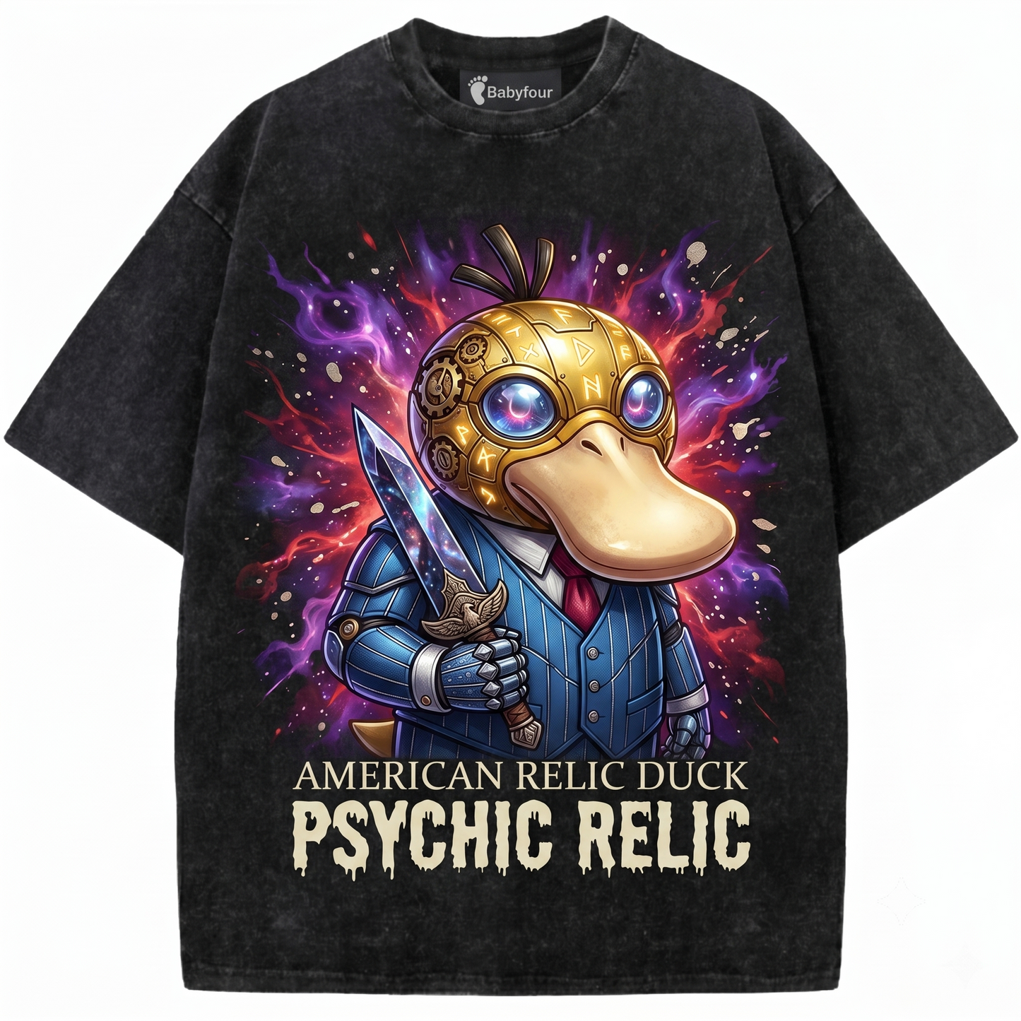 Funny Yellow Duck Anime Graphic Vintage Wash Style Casual Unisex T-Shirt