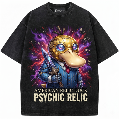 Funny Yellow Duck Anime Graphic Vintage Wash Style Casual Unisex T-Shirt