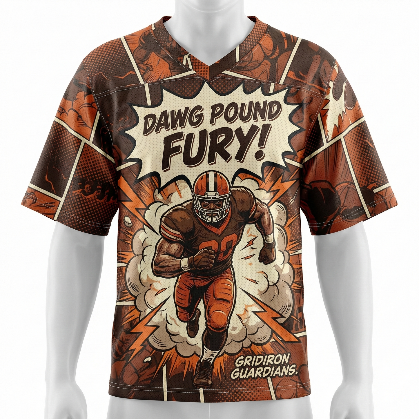Vintage Comic Style Cleveland Football AOP Jersey - Gridiron Dawg Graphic Shirt