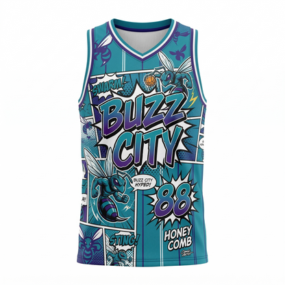 Unisex Charlotte Basketball Jersey - Retro Comic Art "Buzz City" AOP Tank Top