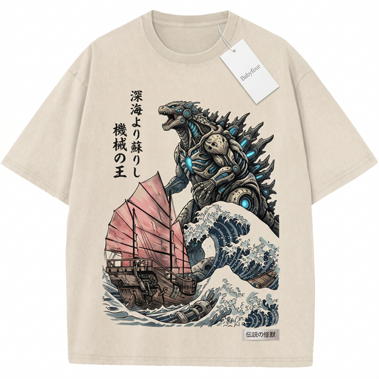 Giant Mecha Kaiju Japanese Wave Unisex T-Shirt - Retro Anime Monster Graphic Tee