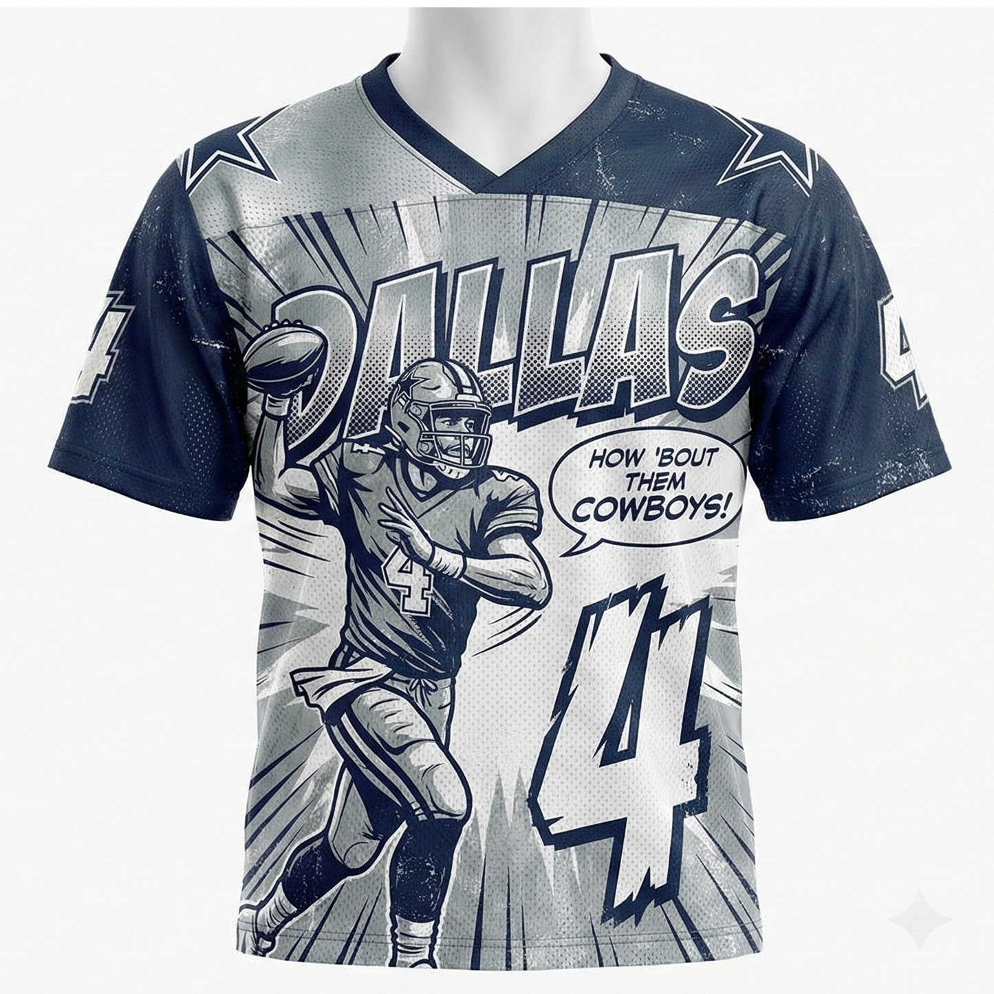 Retro Dallas Lone Star Gridiron Comic Art AOP Jersey - 90s Vintage Texas Football Graphic Shirt