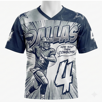 Retro Dallas Lone Star Gridiron Comic Art AOP Jersey - 90s Vintage Texas Football Graphic Shirt