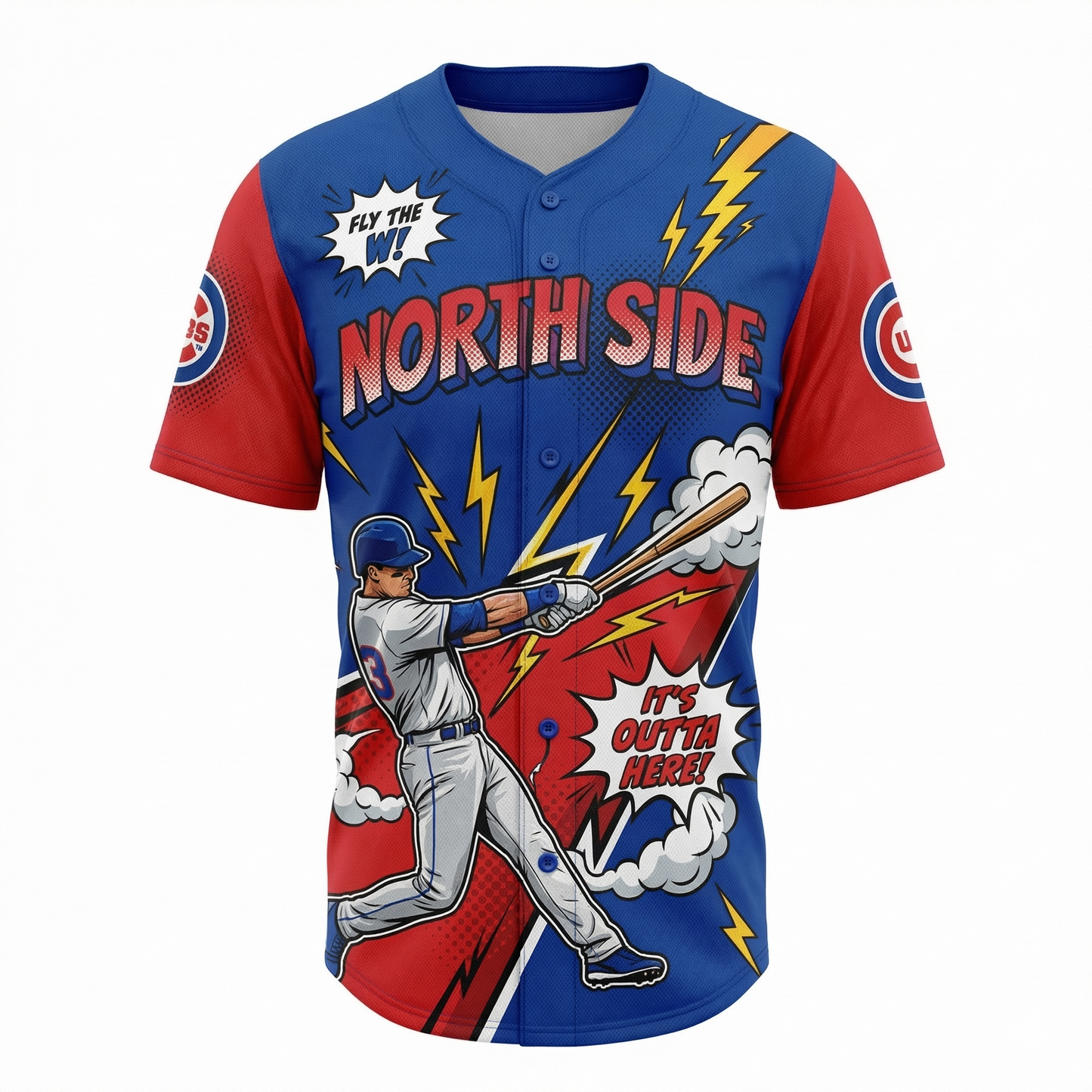 Men's North Side Baseball Button-Up Jersey - 90s Vintage Comic Style - Windy City Heritage AOP