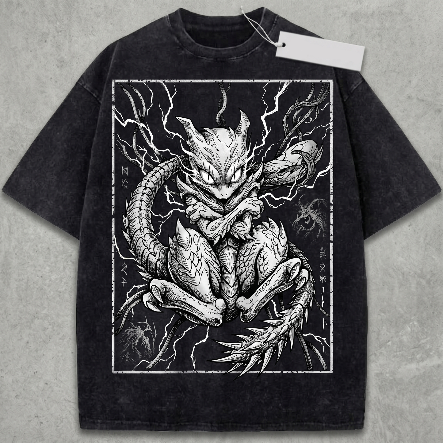 Psychic Mythical Cat Tangled Cable Graphic Vintage Washed Heavyweight Unisex T-Shirt
