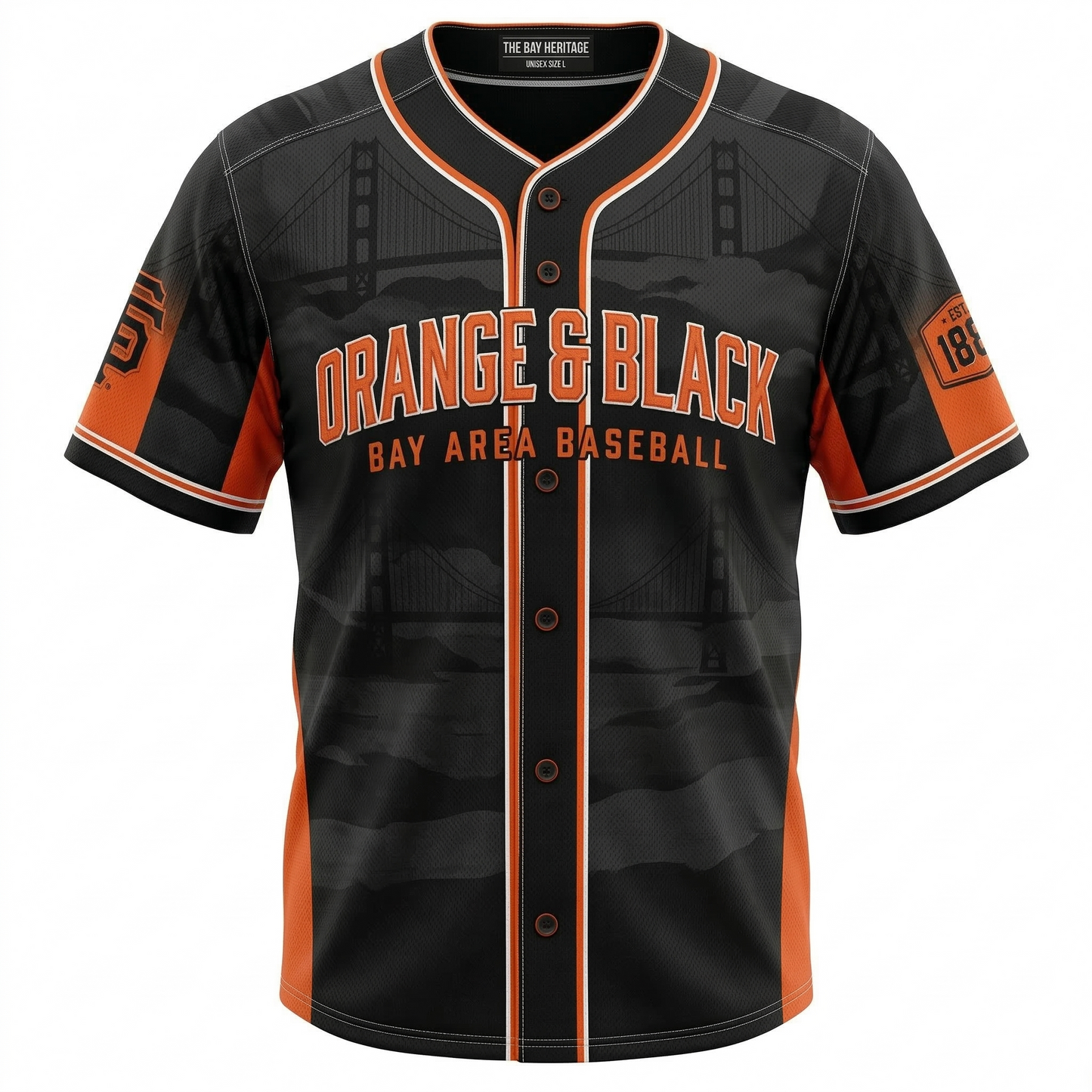 San Francisco Baseball Inspired Heritage Jersey - Orange and Black AOP Unisex Shirt