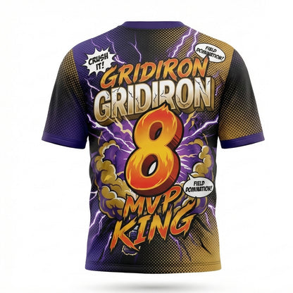 Men's Baltimore Football Comic Art Jersey - Purple Flock Gridiron MVP Graphic Shirt, 90s Bootleg Style Tailgate Top