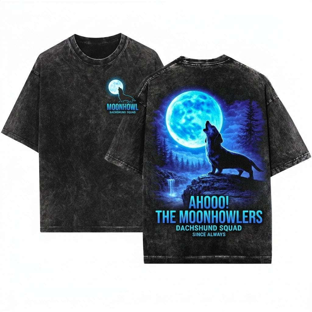 Dachshund Howling Moon Graphic Wiener Dog Retro Gift Funny Owner Unisex Wash T-Shirt