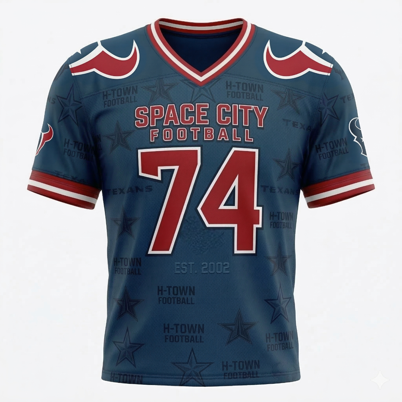 Unisex H-Town Pro Football Jersey - Premium All-Over Print Deep Blue Gridiron Fan Apparel