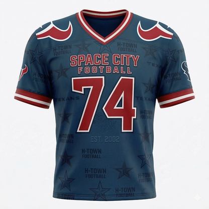 Unisex H-Town Pro Football Jersey - Premium All-Over Print Deep Blue Gridiron Fan Apparel
