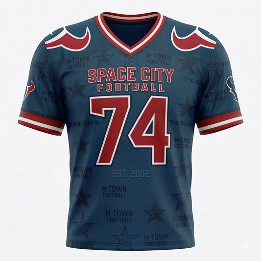 Unisex H-Town Pro Football Jersey - Premium All-Over Print Deep Blue Gridiron Fan Apparel