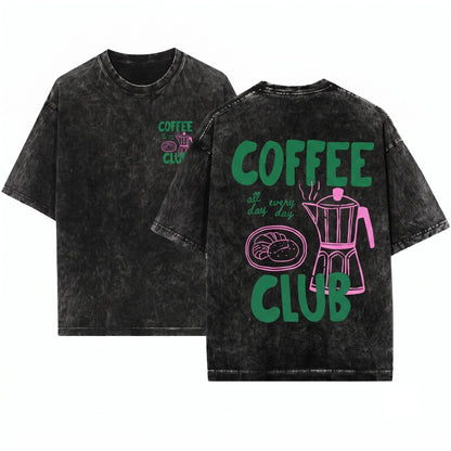 Retro Coffee Club Lover Aesthetic Foodie Trendy Gift Unisex Wash T-Shirt