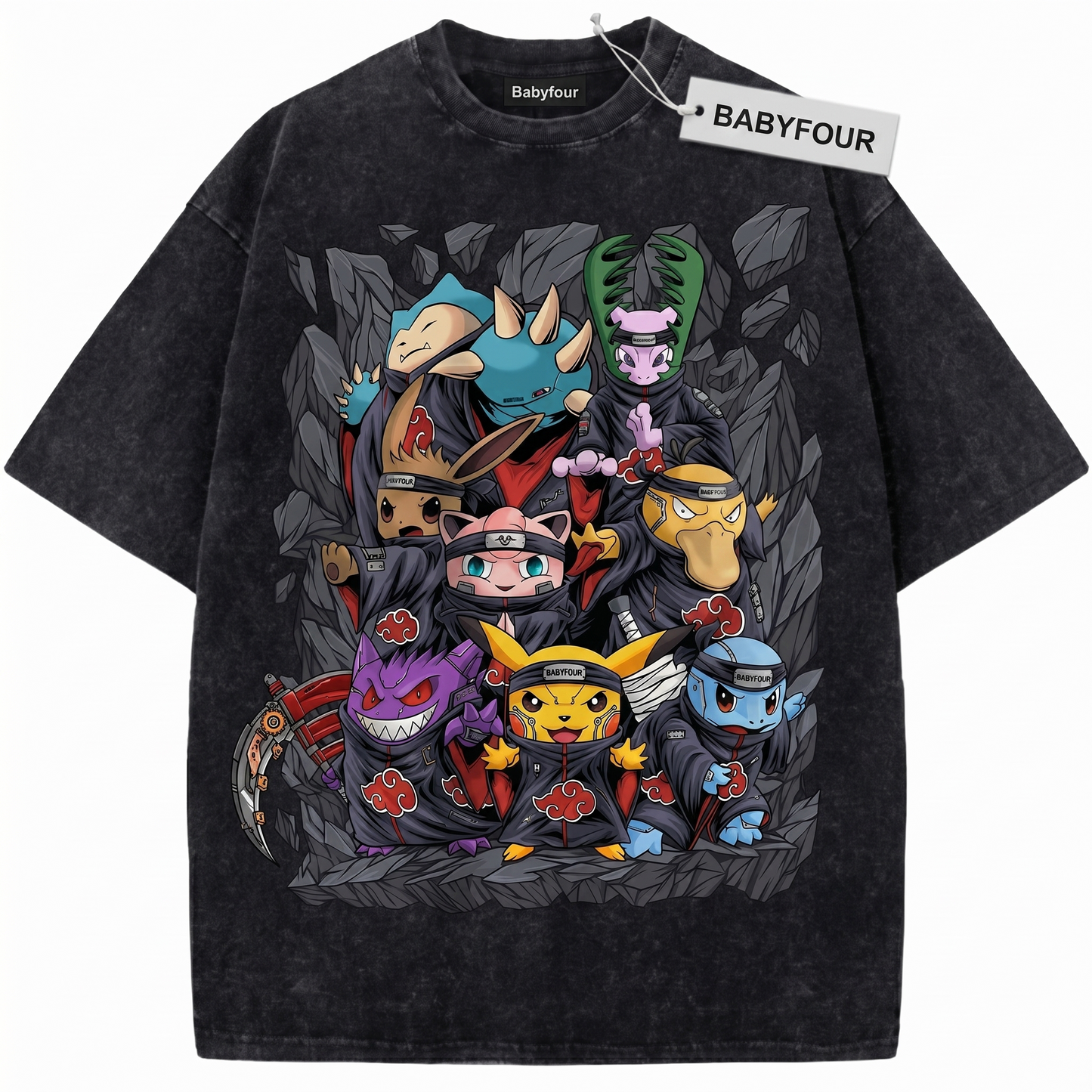 Gamer Squad Vintage Washed Graphic Tee - Retro Pocket Monster Akatsuki Inspired Unisex T-shirt